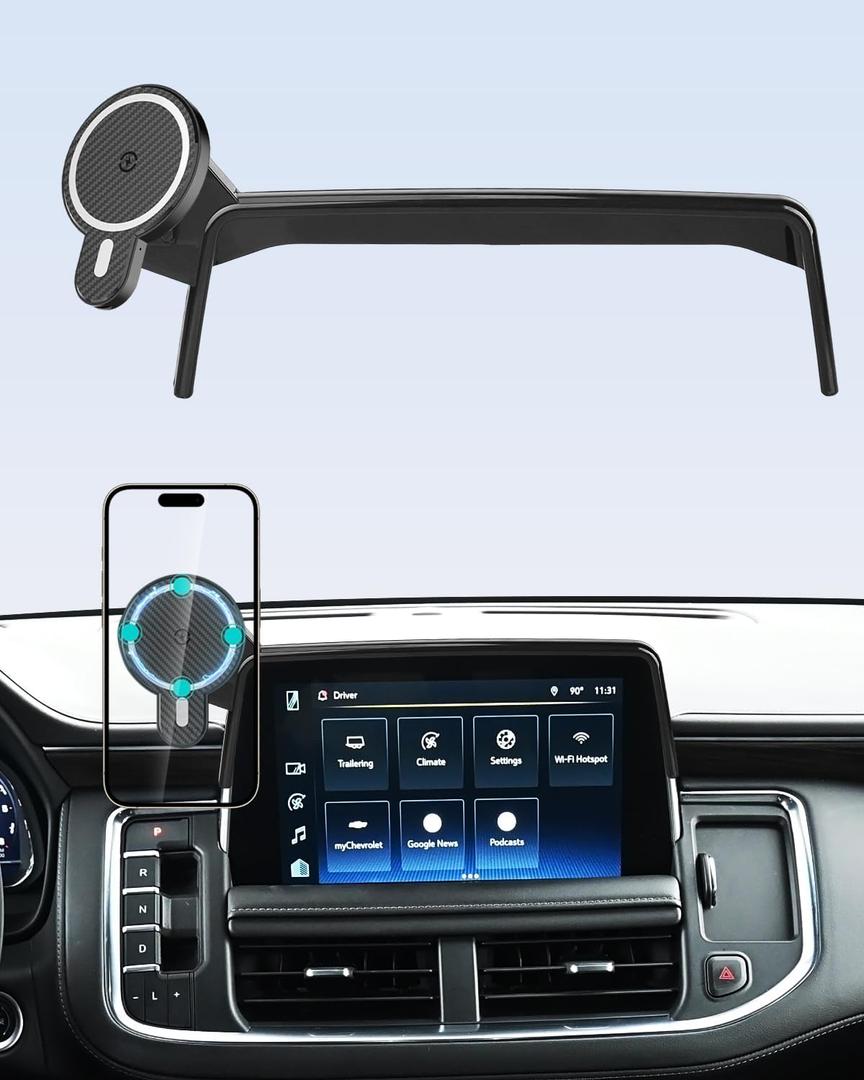 PZK Car Phone Mount for Chevy Chevrolet Tahoe/ Suburban/ GMC Yukon/ GMC Yuhon XL 2021 2022 2023 2024 Accessories 10.2-inch Screen Magnetic 15W Fast Wireless Charger Car Phone Holder Not Affect Air Vent