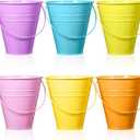 Sadnyy 6 Pack Pastel Small Metal Galvanized Bucket with Handle 5" Easter Mini Metal Buckets and Pails Easter Party Candy Container Table Centerpiece for Vase(Green Yellow Orange Blue Purple Pink)
