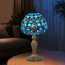 Small Tiffany Table Lamp, 3 Color-Temperature Baroque Stained Glass Lamp,8 Inch Tiffany Style Lamp for Bedroom Living Room Home, Handcrafted Light, Included Bulb (Blue)