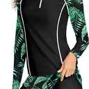 Girls Rash Guard Swimsuit 14-16 Teen Girl Bathing Suits Size 14-16 Tropical Print UPF Sun Protection Long Sleeve Swimwear + Swim Shorts 2 Piece Black