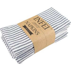 Plain Striped Cotton Linen Blended Dinner Cloth Napkins - Set of 12 (40 x 30 cm) - for Events & Home Use (Navy)