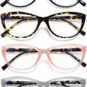 EYEURL 4 Pack Cat Eye Reading Glasses for Women, Blue Light Blocking Readers Lightweight Spring Hinge Anti Eyestrain UV Fashion Eyeglasses +2.50 (Black/Gary/Pink/Tortoise)