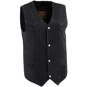 Milwaukee Leather DM1310 Men's Black Classic Denim Western Style Cowboy Biker Vest w/Snap Button Closure, M