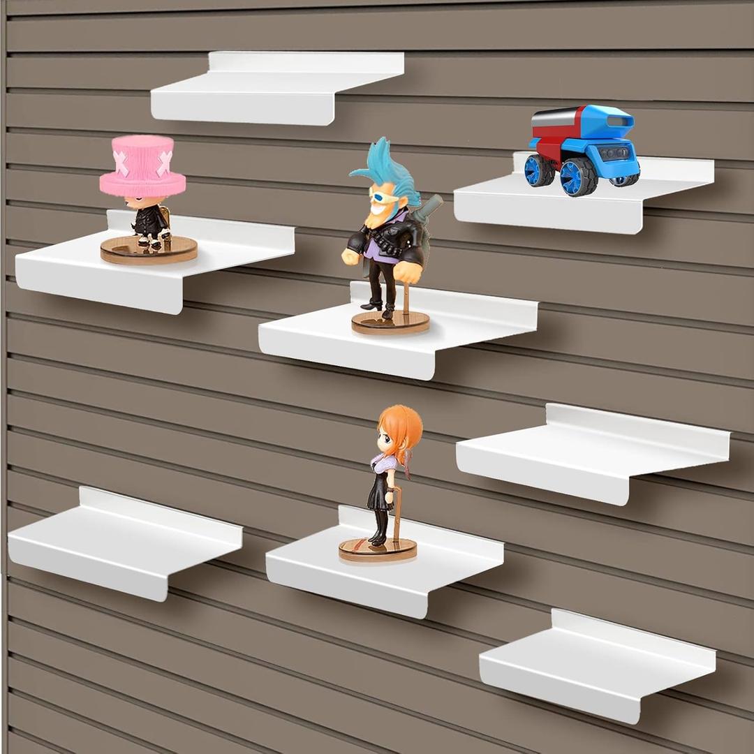 SNOGSWOG Shelves, Set of 8 - 4x10 Inch Slatwall Metal Shelves - White Flat Display for Storage and Organization, Wall-Mounted, Modern Style, Tiered Shelf, Durable