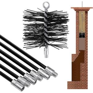 18FT Total Fiberglass Chimney Cleaning Kit - 3FT  6Pcs Fiberglass Chimney Rod and 6 Inch Brush, with Standard 1/4" NPT End Fitting, Chimney Cleaning Sweep Kit for Hearth Fireplace
