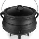 Bruntmor 8-Quart Pre-Seasoned Cast Iron Cauldron - African Potjie Pot with Lid - 3-Legged Pot for Even Heat Distribution - Outdoor Cast Iron Dutch Oven Cookware for Campfire Cooking and Boiling