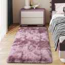 Soft Runner Rugs for Bedroom Hallways, 2x4 Tie-Dyed Grey Purple Fluffy Shag Throw Area Rug Non Slip for Bedside Dorm, Long Shaggy Furry Carpet for Nursery Living Room