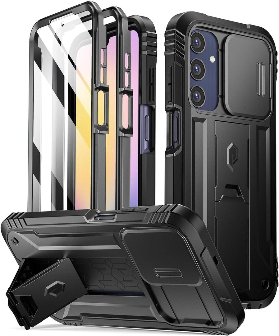 Poetic Revolution Case for Samsung Galaxy A25 5G,[Slide Camera Cover],[20FT Mil-Grade Drop Tested], Full-Body Military Grade Rugged Shockproof Cover with Kickstand and Built-in-Screen Protector, Black