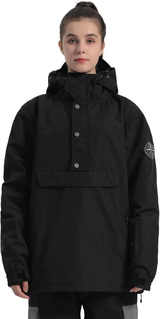 GSOU SNOW Women Ski Jacket Snow Coat Waterproof Windproof Snowboarding Jacket Coat Insulated Warm Winter (Black, L)