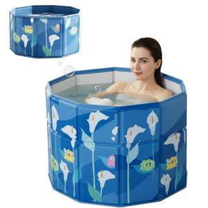 Portable Step-In Round Bathtub for Adults No Installation 27.5"L x 26.7"H Foldable Soaking Bath Tub for Shower Stall, Cold Plunge Collapsible Hot Ice Home SPA Tub (Blue, 27.5"L x 27.5"W x 26.7"H)