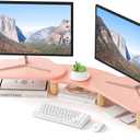 Dual Monitor Stand Riser, Adjustable Rainbow Cloud Desktop Organizer for 2 Monitors, Flexible Length & Angle Computer Stand for Laptop, PC, Printer, Home Office Use - Pink