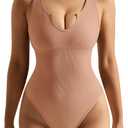 SUUKSESS Women Notch Neck Ribbed Seamless Bodysuit Padded Sexy Tank Tops (Medium, #1 Khaki)