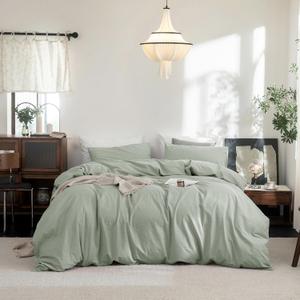 Cover Set Feel Super Soft Breathable Cozy 3 Pieces Bedding Sets Solid Sage Green Queen