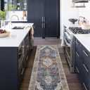 Deerly 2x7ft Bohemian Kitchen Runner Rug - Floral Design, Soft Low Pile, Non-Slip, Border Brown/Navy Blue