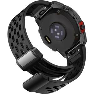 Abanen Air-holes Silicone Quick Fit Watch Band for Garmin Fenix 8 51mm / epix Pro 51mm / Enduro / Instinct 2X / Instinct 3 50mm, Soft Sport Wrist Strap with Fold-over Magnetic Closure for Fenix 7X/ 6X/5X (Black)