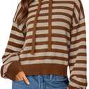 PRETTYGARDEN Hoodies for Women Fall Fashion 2026 Striped Pullover Sweaters Casual Long Sleeve Tops Winter Clothing (Striped Apricot Coffee,Small) (S)