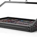 Portable Card Show Display Case 34"x22", Aluminum Trade Show Display Case with Acrylic Side & Handle & Support Rod, Large Lockable Tabletop Showcase for Baseball Sports Graded Cards
