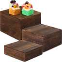 Barydat 3 Pcs Wooden Risers Stands Cake Rustic Stackable Square Cupcake Stands Base for Buffet Table Dessert Food Birthday Wedding Party