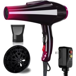 Mannice Hair Dryer, 3500 Watt Professional Salon Ionic Blow Dryer with AC Motor, 3 Heat Settings, 2 Speeds, Cool Shot Button, Tourmaline Ceramic, Concentrator & Diffuser Attachments, Purple, 110V