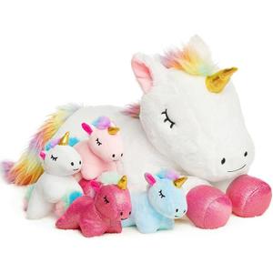 5 Pieces Unicorn Toys Stuffed Animals for Girls, 1 Mommy Unicorn with 4 Babies, Soft Plush Toys Gifts for Girls 3 4 5 6 7 8 9 Years, Kids, Children, Christmas, Birthday, Valentine's