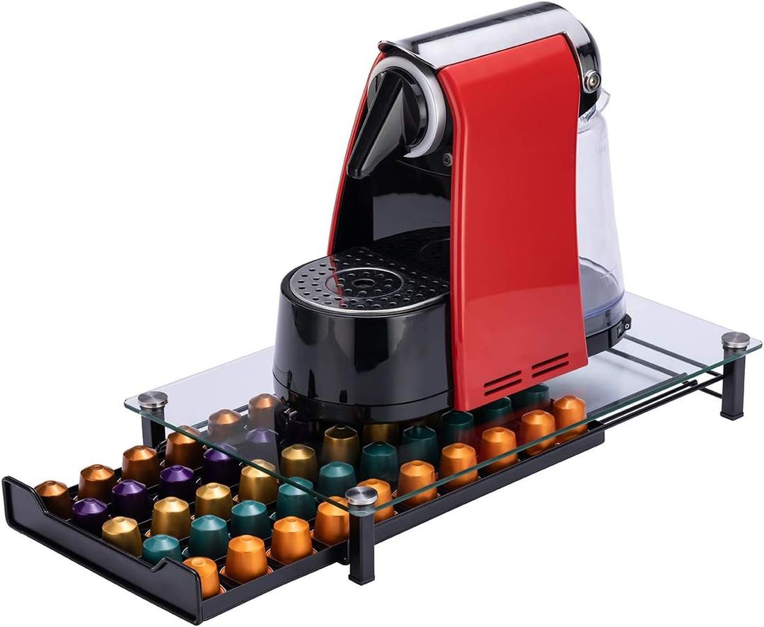 Rice rat Coffee Pod Storage Holder Capsules Originaline Drawer Organizer, Crystal Tempered Glass (50 pods)