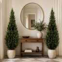Artificial Cedar Topiary Trees, 5 FT UV Resistant Faux Boxwood Plants,Front Porch Decorations Outdoor,Realistic Evergreen Cypress for Patio Decor Set of 2