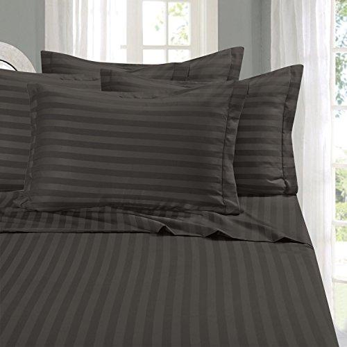 Elegant Comfort Best, Softest, Coziest 6-Piece Sheet Sets! - 1500 Premier Hotel Quality Luxurious Wrinkle Resistant 6-Piece Damask Stripe Bed Sheet Set, King Grey