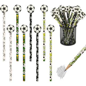 48 Pcs Soccer Pencils and Erasers for Sports Birthday Gifts Assortment Stationery Pencils for Students Office School Classroom Supplies