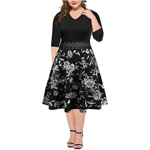 BEDOAR Women's Elegant Lace Embroidery Plus Size Flared A-Line Swing Casual Party Cocktail Dresses with Pockets