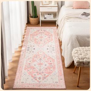 Istana Hallway Carpet 2.5x8 - Pink Kitchen Runner Non Slip Washable - Silk's Soft Touch - Stylish Home Rug