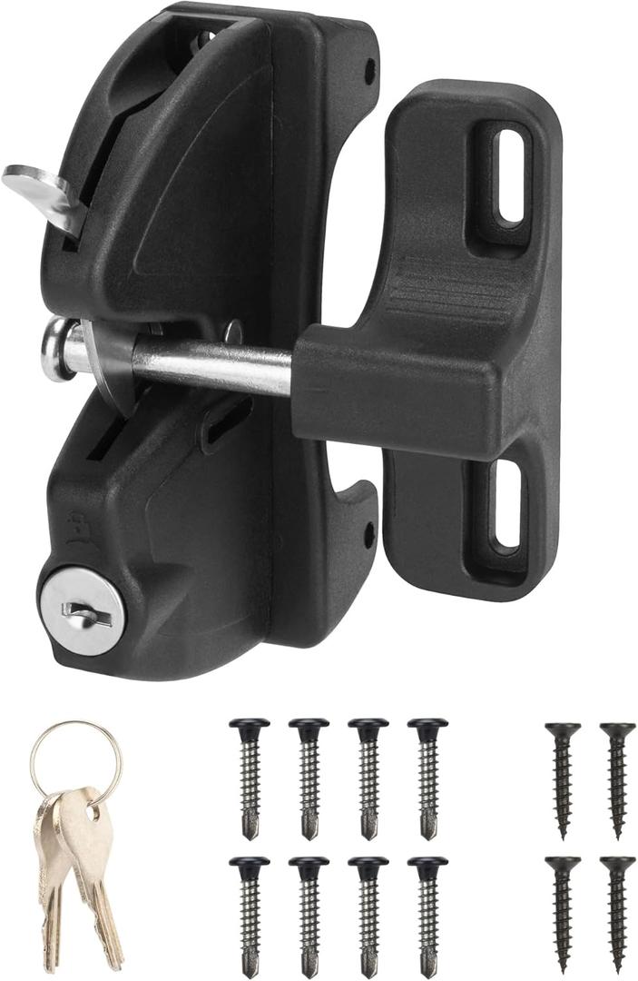 HILLMASTER Key Lockable 2 Sided Gate Latch Key,Self Locking Gate Latch Gate Fence Lock for Outdoor Gates,Locking Gate Door Lock Fence Latch Gate Hardware for Metal,Wood,Vinyl Fence,Black Finish