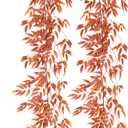 RECUTMS Artificial Hanging Willow Leaves Vine Twigs 2Pcs 5.7Ft Fall Garland Fake Silk Willows Leave Ivy Faux Greenery for Indoor Outdoor Wedding Jungle Birthday Autumn Wreath Thanksgiving Party Decor (Orange)