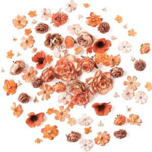 Floroom Mini Artificial Flower Heads Burnt Orange & Terracotta Fake Peony Daisy Rose Multicolor Small Faux Silk Flower Heads for Cake Craft Garland Wedding Party Graduation Cap DIY Home Decoration (Dusty Bloom Terracotta)