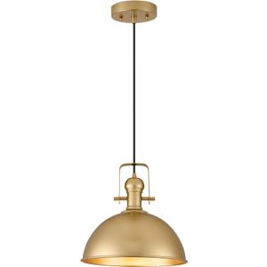12 Inch Gold Farmhouse Pendant Lights Matte Pendant Lights for Kitchen Island Industrial Adjustable Height Vintage Dome Hanging Light Fixtures for Barn, Dining Room 1 Pack