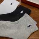 POLO RALPH LAUREN Boys' Athletic Performance Ankle Socks - 6 Pair Pack - Soft Cushioned Comfort