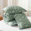 Bedsure Queen Comforter Set - Green Bed Set, 3 Pieces Cute Floral Bedding, 1 Soft Reversible Botanical Flowers Comforter and 2 Pillow Shams