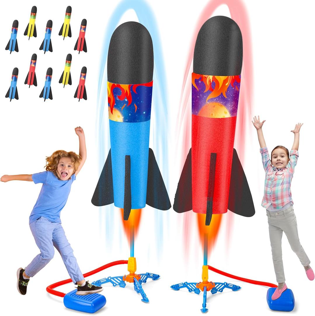 2 Pack Toy Rocket Launcher for Kids,Flying Foam Rocket & Jump Air Launching Pad, Fun Outdoor Outside Activitie Sport Game Birthday Gift Idea for Kids Boys Girls Toddler Age 3+ Years