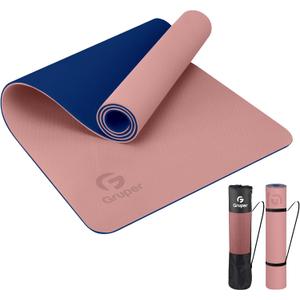 Gruper Yoga Mat Non Slip, Eco Friendly Fitness Exercise Mat with Carrying Strap,Pro Yoga Mats for Women,Workout Mats for Home, Pilates and Floor Exercises (0.24*24*72 Inches, 2.Pink / Navy Blue)