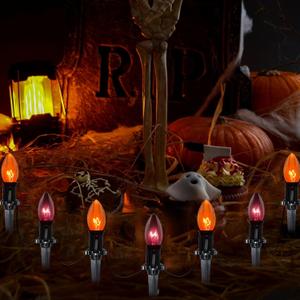 Halloween Pathway Lights Outdoor,19.5Ft C9 Halloween Stake Lights with 10 Clear Orange Black C9 Bulbs, Connectable String Lights for Indoor Outdoor Party Home Garden Porch Decor
