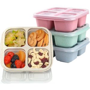 4 Pack Snack Containers, Divided Bento Snack Box, 4 Compartments Reusable Meal Prep Lunch Containers for Kids Adults, Food Storage Containers for School Work Travel (4 Pack-4 Compartments-A)