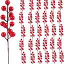 32 Pack Christmas Tree Decoration, 8 Inch Christmas Artificial Red Berry Stems Picks Filler for Tree, Holly Berries Branches Christmas Tree Ornaments DIY Crafts Xmas Winter Holiday Decor