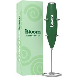 Bloom Nutrition Milk Frother, Hand Mixer, Electric, Handheld Drink Stirrer, Frothing Wand, Foam Maker for Coffee, Matcha, Protein, Greens, Stainless Steel, Battery Operated, Includes Whisk Stand