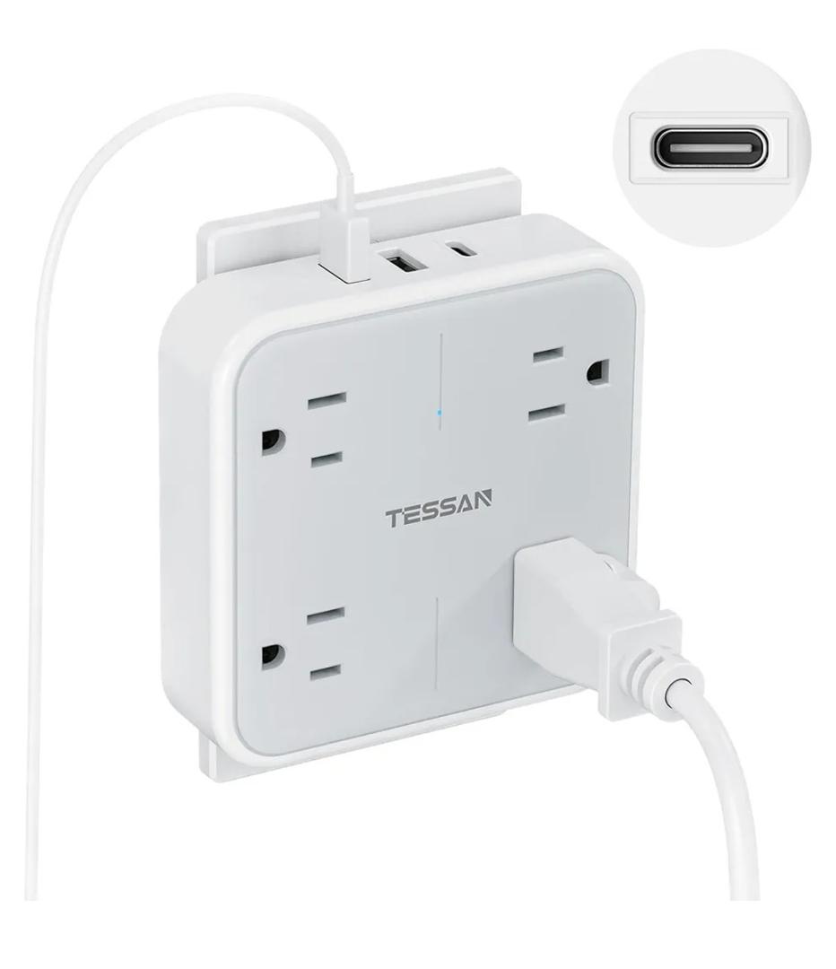 Multi Plug Outlet Extender, TESSAN Surge Protector Splitter with 3 USB (1 USB C Port) Wall Charger, Multiple Expander for Travel, Home, College Dorm Room