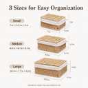 Storage Baskets with Lids, Set of 3 Wicker Baskets with Lids, Khaki Paper Rope Woven Storage Boxes with Removable Liners, Stackable Shelf Bins for Bathroom, Closet, Nursery