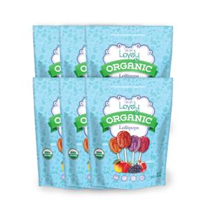 Lovely Candy Co. Organic Lollipops, 16oz Bag (6-Pack) | Vegan, Gluten-Free, Non-GMO, NO Artificial Colors or Flavors | Mango, Strawberry, Grape & Pomegranate Flavored Candy