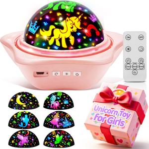 Girls Toys, 6 Slides+96 ProjectionsUnicorn Night Light Projector,Unicorn+Mermaid+PrincessGirls Toys 0-14,Star&Moon Projector for 3 Year Old Girl Gifts, Birthday Gifts,Juguetes para Nias,Baby Gift