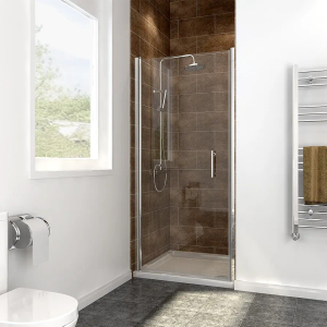 SUNNY SHOWER Adjustable 44 in. W x 75 in. H Frameless Pivot Shower Door, Chrome Finish, Certified Clear Tempered Glass Shower Enclosure