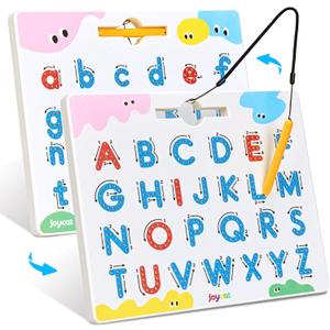 JoyCat Magnetic Letter Tracing Board, 2-in-1 Double-Sided ABC Magnets for Kids Ages 3-5, Uppercase & Lowercase Letter Writing Practice - Preschool Learning Toys, Road Trip Car Activities for Toddlers