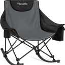 Oversized Folding Rocking Camping Chair, Padded Portable Rocking Chair with Pockets, Cup Holder and Carry Bag, Heavy Duty Outdoor Rocker Patio Chair for Garden, Lawn, Yard, Up to 400lbs, Gray