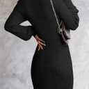 Sidefeel Womens 2025 Fall Winter Ribbed Knit Sweater Dress Casual Long Sleeve Sexy V Neck Bodycon Mini Dress (Black, S)